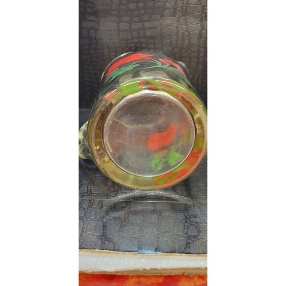 Vintage Heavy Glass Panel Red and Green Floral Pattern Tea Pitcher - Picture 5 of 9